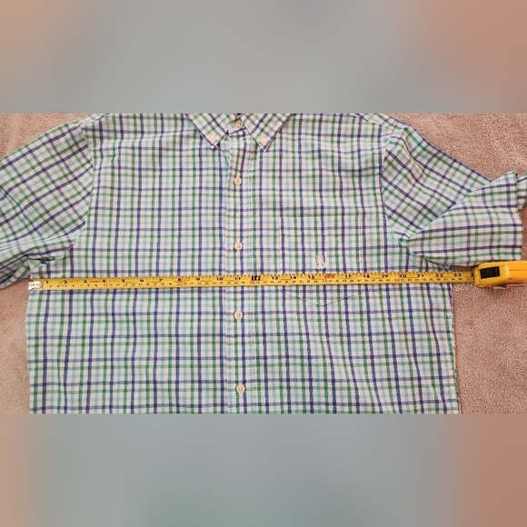 CHAPS MENS EASY CARE GREEN CHECKERED SHORT SLEEVES CASUAL DRESS SHIRT  MEDIUM M - Picture 6 of 7